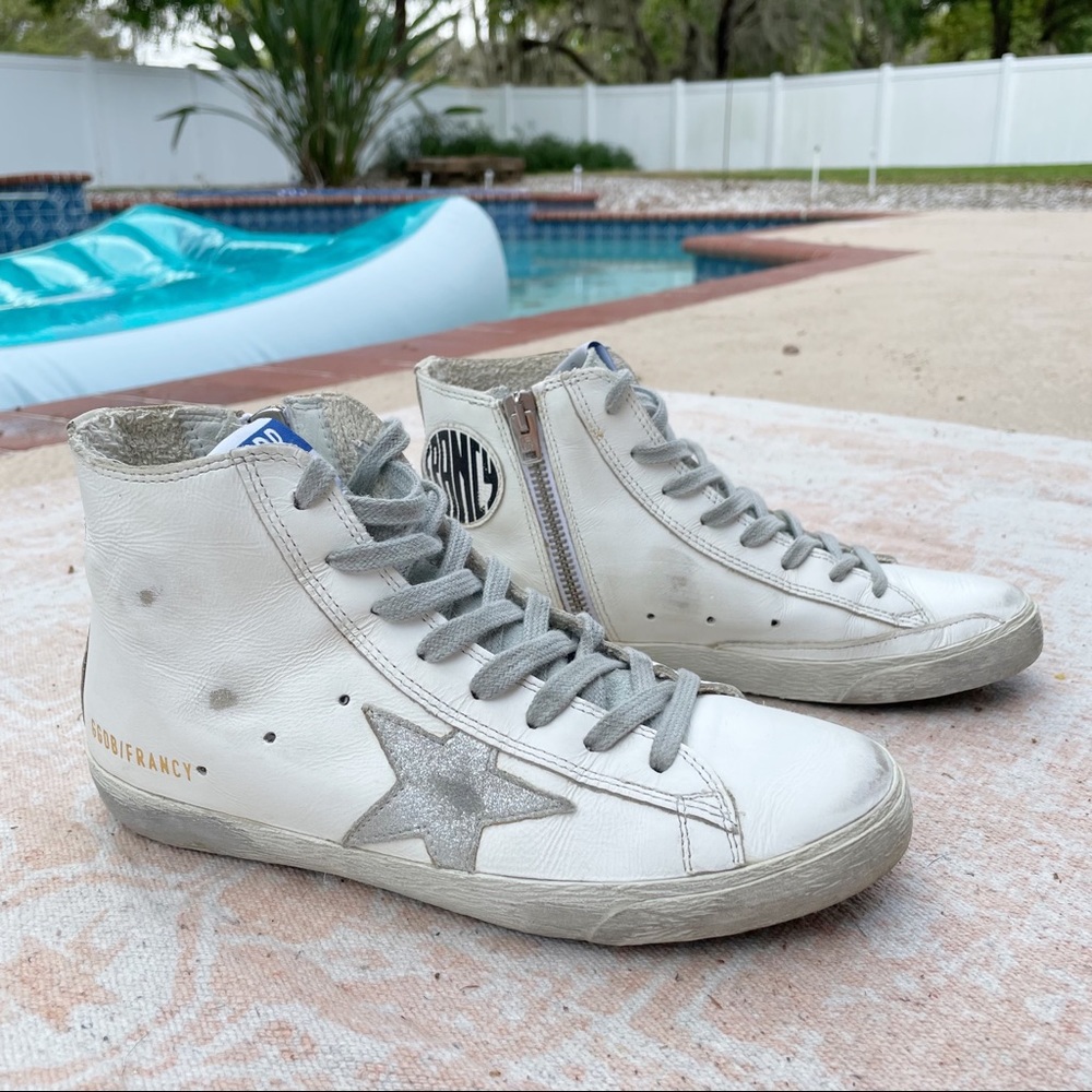 Golden Goose White High-Top Sneakers with Gray Accents - Picture 2 of 14